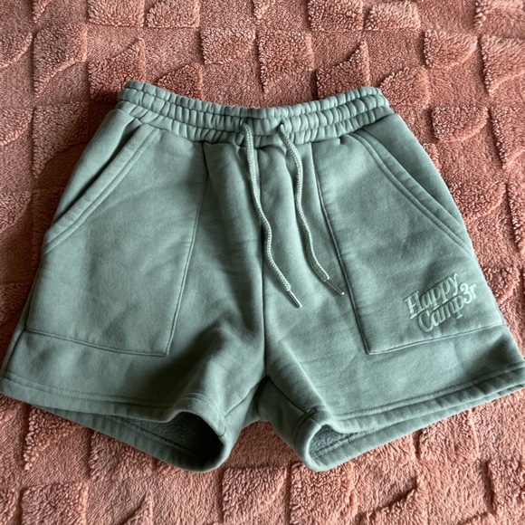 Happy Camper Puff Series Sweat Shorts in Dusty Olive - Picture 1 of 4